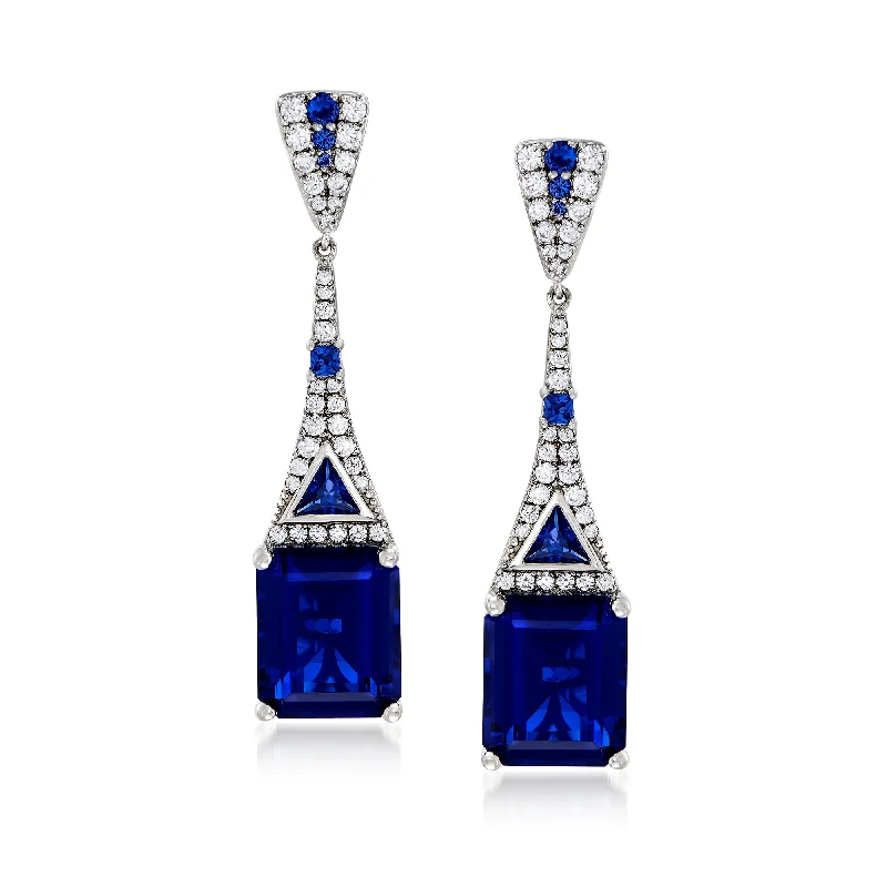 Crystal Drop Earrings for Sparkle -Ross-Simons Simulated Sapphire and . CZ Drop Earrings in Sterling Silver