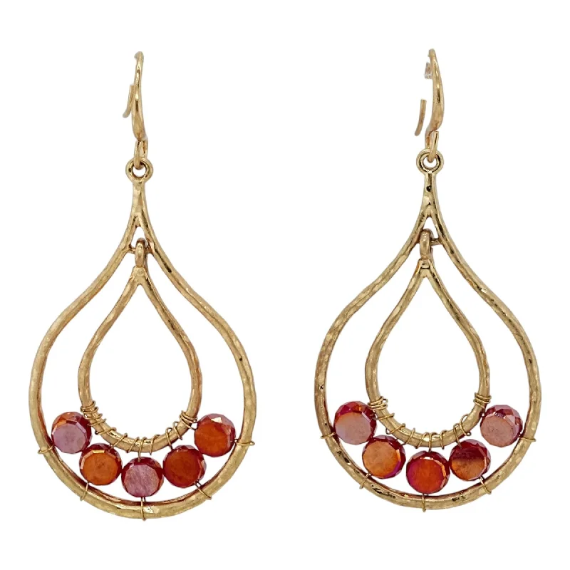 Leverback Drop Earrings for Comfort -Gold Tone And Red Oval Dangle Earrings