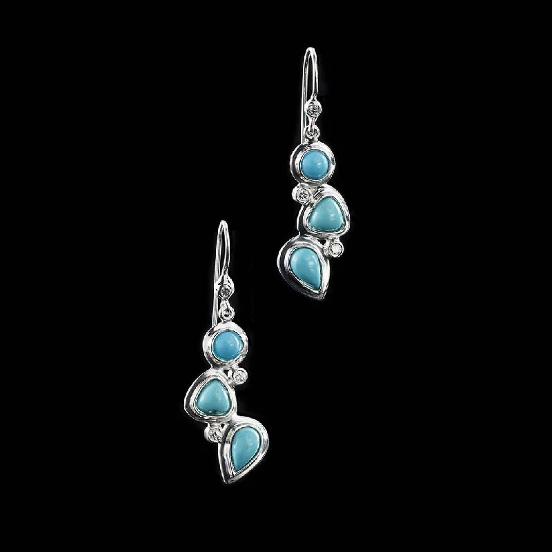 Detachable Drop Earrings with Charms -Turquoise & Diamond Sterling Drop Earrings, Mosaic 3 Stone