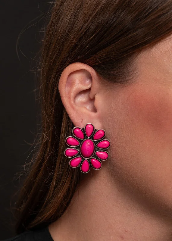 Drop Earrings with Star Motifs -The Pink Flower Cluster Earrings