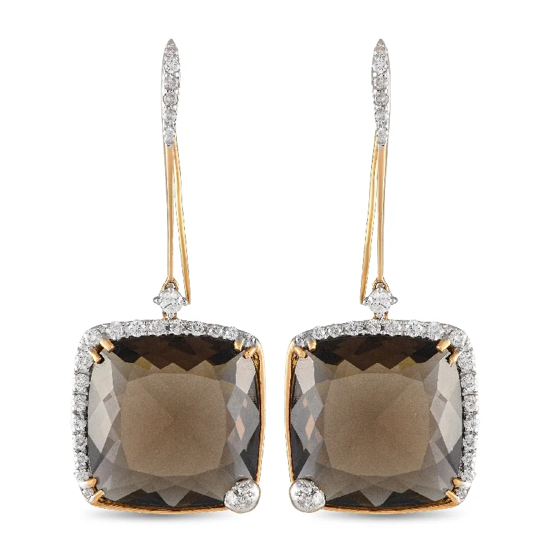 Drop Earrings with Floral Motifs -Casato Yellow Gold 0.83ct Diamond and Smokey Quartz Drop Earrings 200511