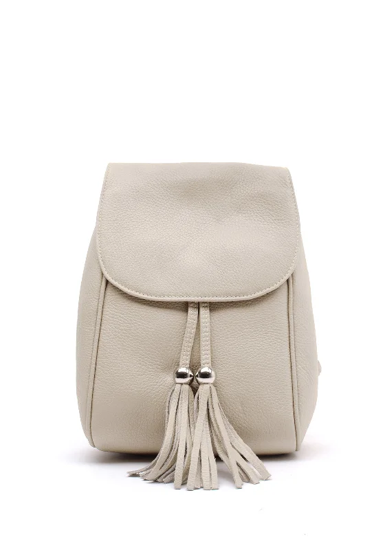 Adjustable padded backpack for growing teen needs -Zen Collection Pebbled Tassel Backpack, Cream