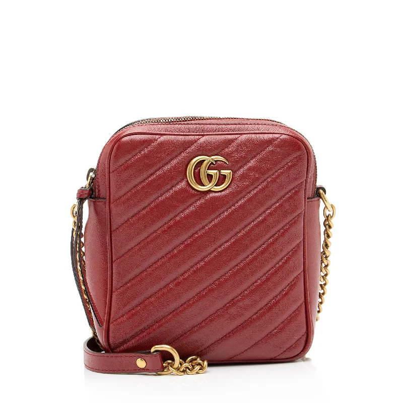 Handle bags with bright florals for cheer -Gucci Diagonal Matelasse Leather GG Marmont Double Zip Mini Camera Bag