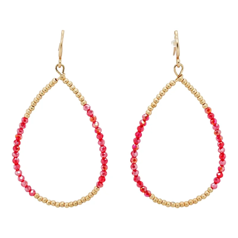 Gold Drop Earrings for Women -Gold Tone And Red Beaded Dangle Earrings