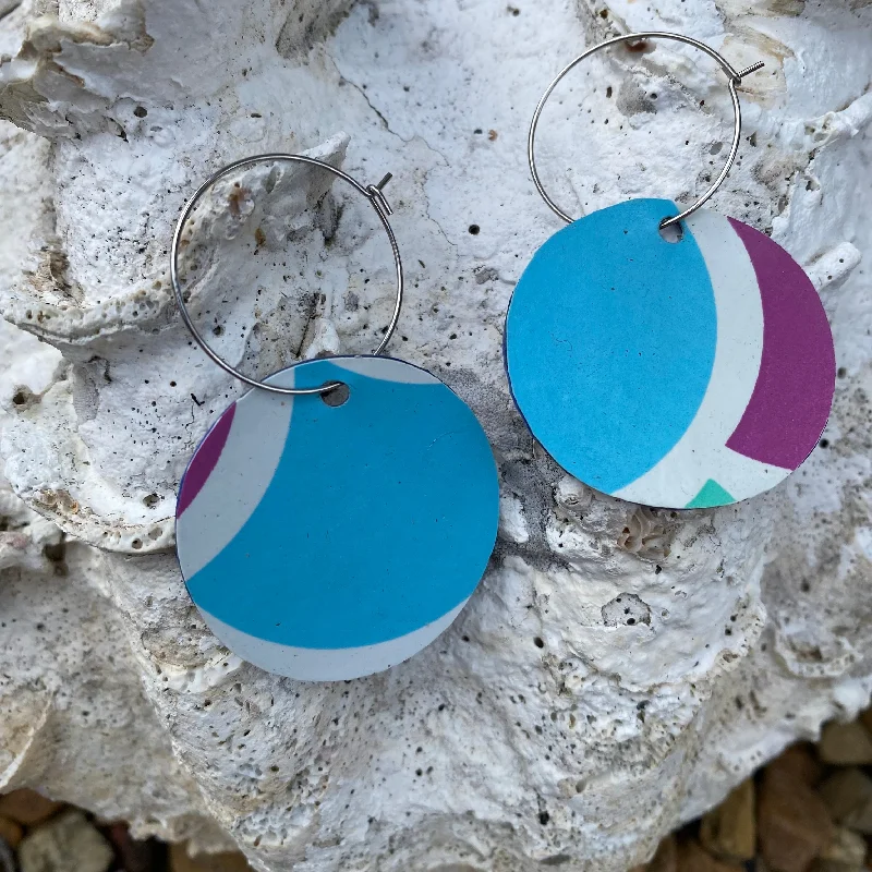 Pastel Blue Circle hoop earrings - recycled pool inflatables