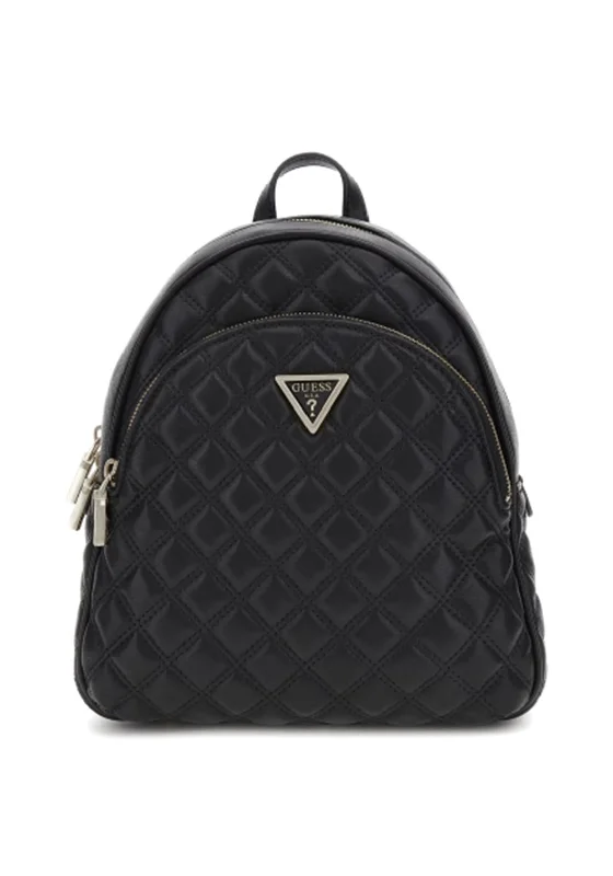 Designer leather backpack for upscale travel flair -Guess Giully Quilted Mini Backpack, Black