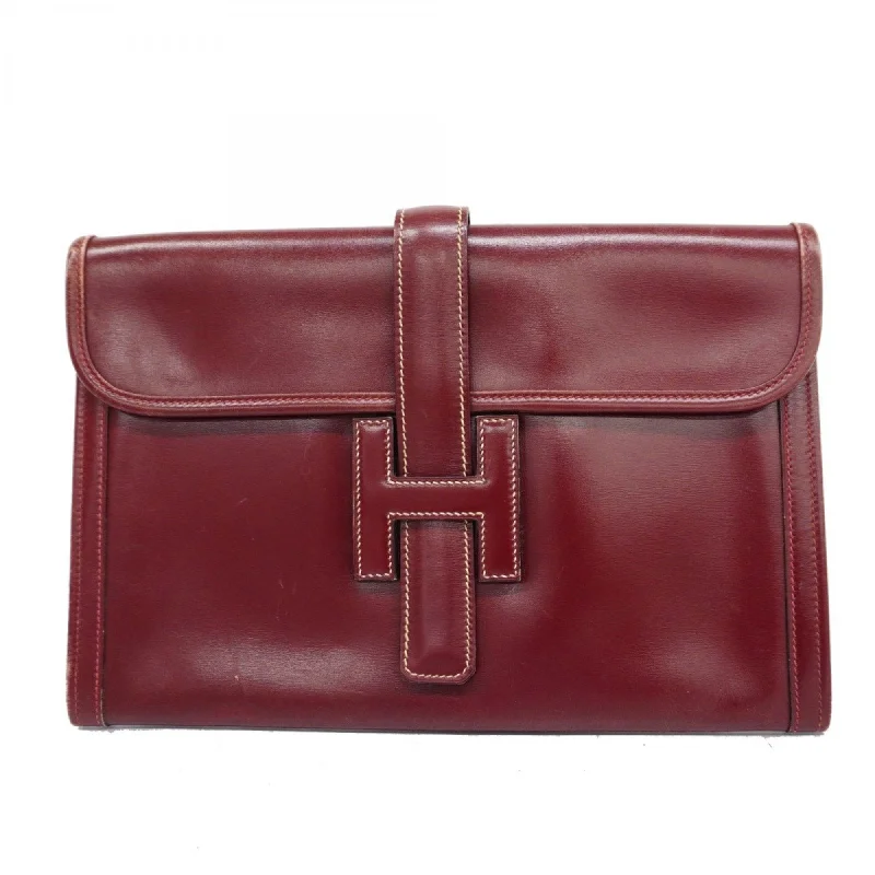 Handle bags with bold logos for branding -Hermes  Box Calf Leather Clutch Bag (Pre-Owned)