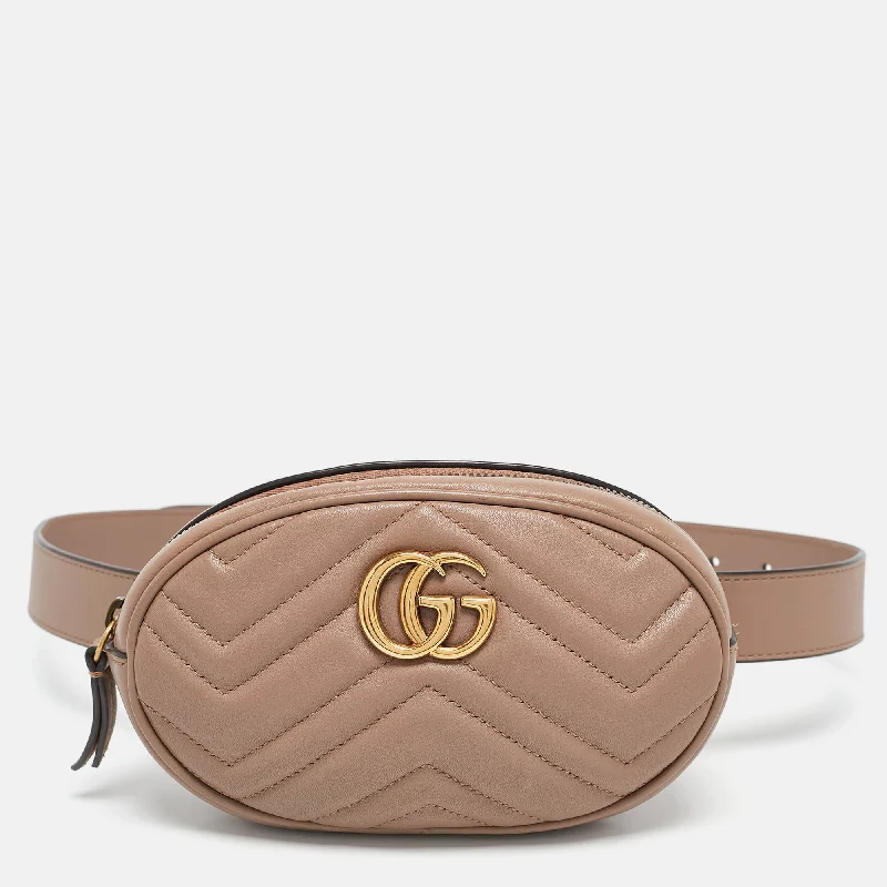 Cotton handle bags for lightweight casual wear -Gucci Beige Matelassé Leather Mini Gg Marmont Belt Bag