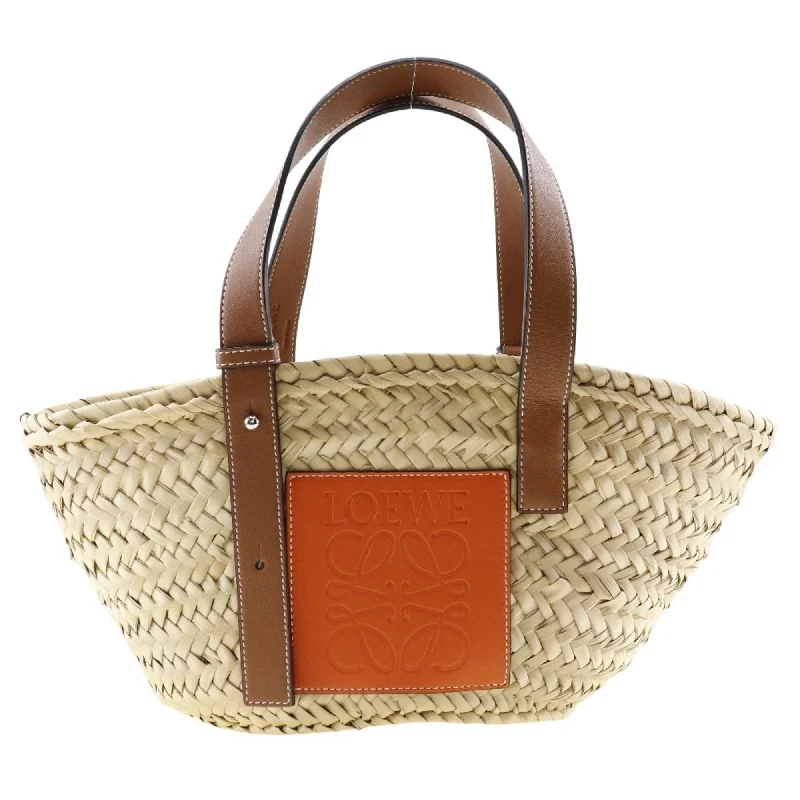 Handle bags with double handles for strength -Loewe   Raffia Leather Basket Tote Bag (Pre-Owned)