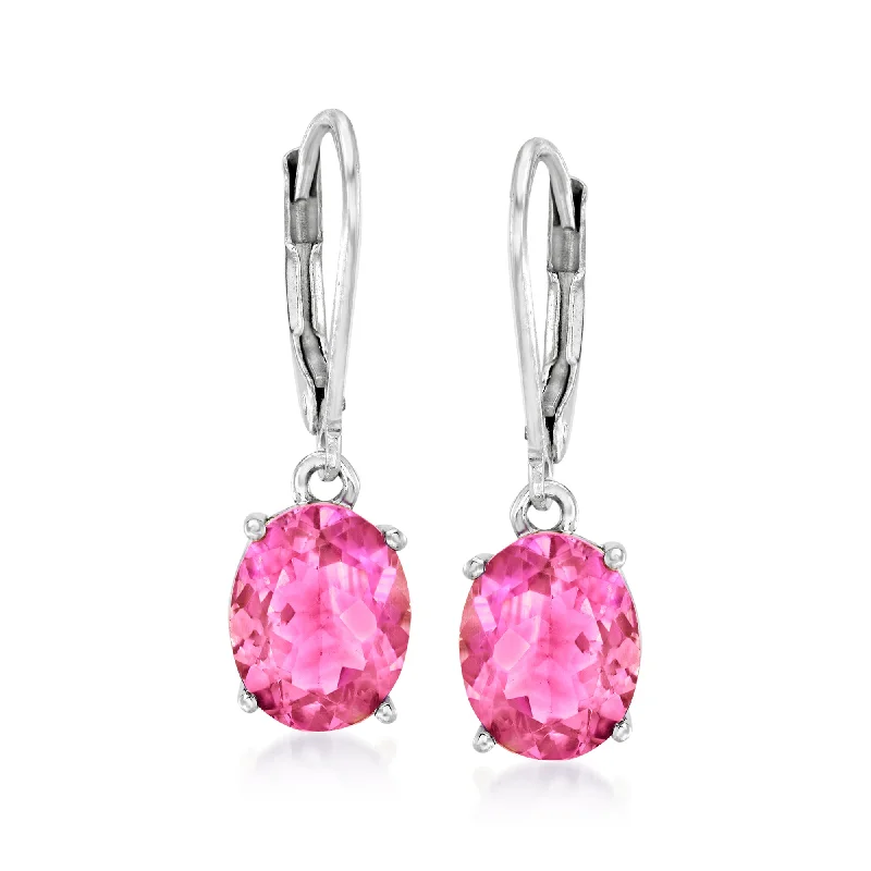 Drop Earrings with Leaf Motifs -Ross-Simons Pink Topaz Drop Earrings in Sterling Silver