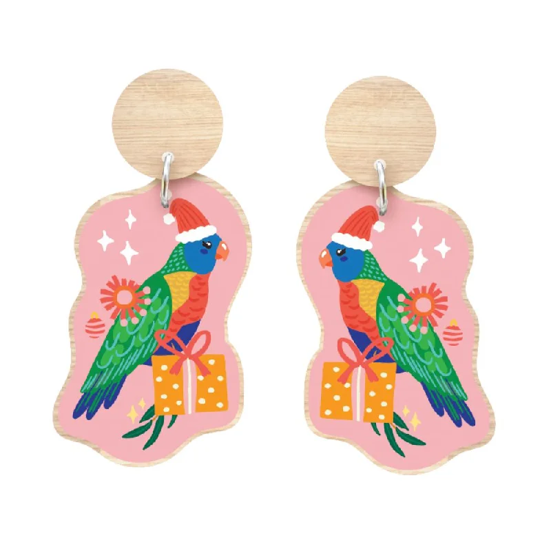 Drop Earrings with Polished Shine -Aero Christmas Earrings - Rainbow Lorikeet