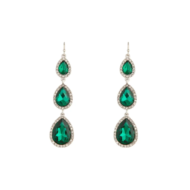 Lightweight Drop Earrings for All Day -Green Graduated Teardrop Diamante Earrings