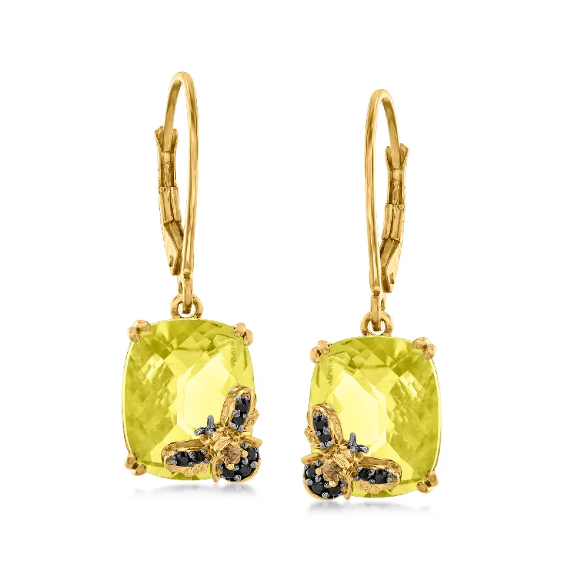 Drop Earrings with Embossed Patterns -Ross-Simons Lemon Quartz Bumblebee Drop Earrings With Smoky Quartz and Black Spinel Accents in 18kt Gold Over Sterling