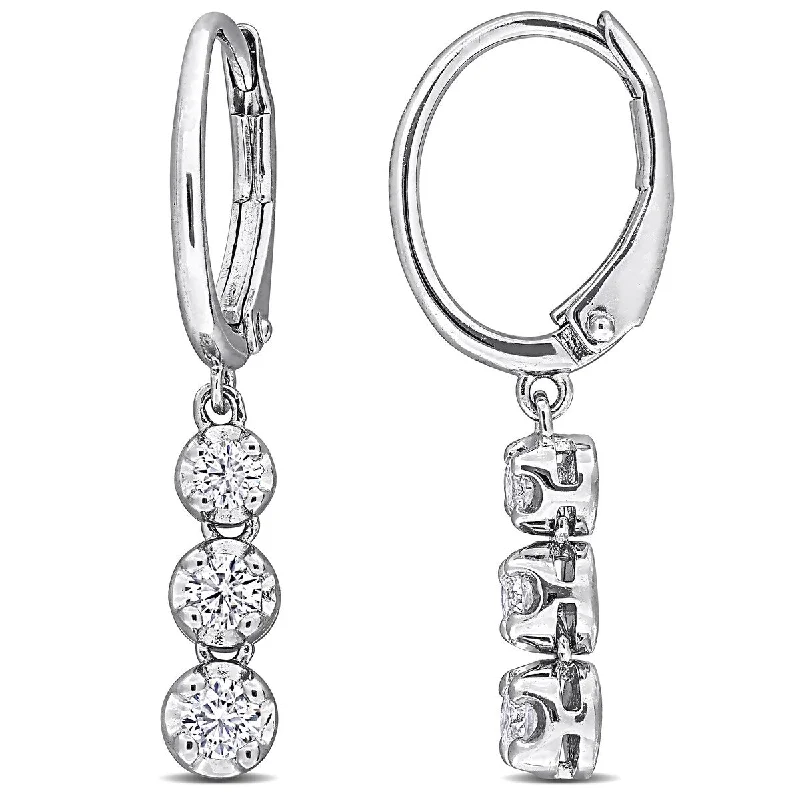 Drop Earrings for Anniversary -Created Forever by Miadora 1/2ct TW Lab-Grown Diamond 3-Stone Leverback Earrings in Sterling Silver