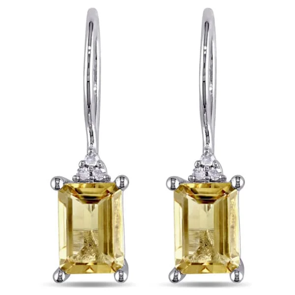 Retro Drop Earrings for Nostalgia -Miadora Sterling Silver Citrine and Diamond Earrings