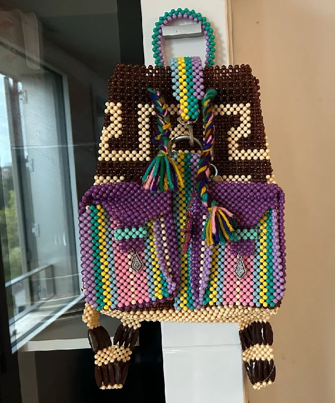 Eco-conscious backpack with sustainable fabric choices -Handmade Beaded Backpack for Kids and Teenagers