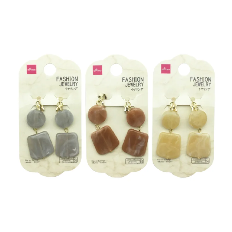 Nickel Free Drop Earrings for Safety -Clip On Earrings Marble Simple