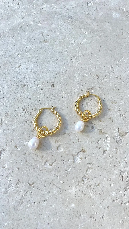 Detachable Drop Earrings with Charms -Twist Pearl Drop Earrings - Gold/Pearl