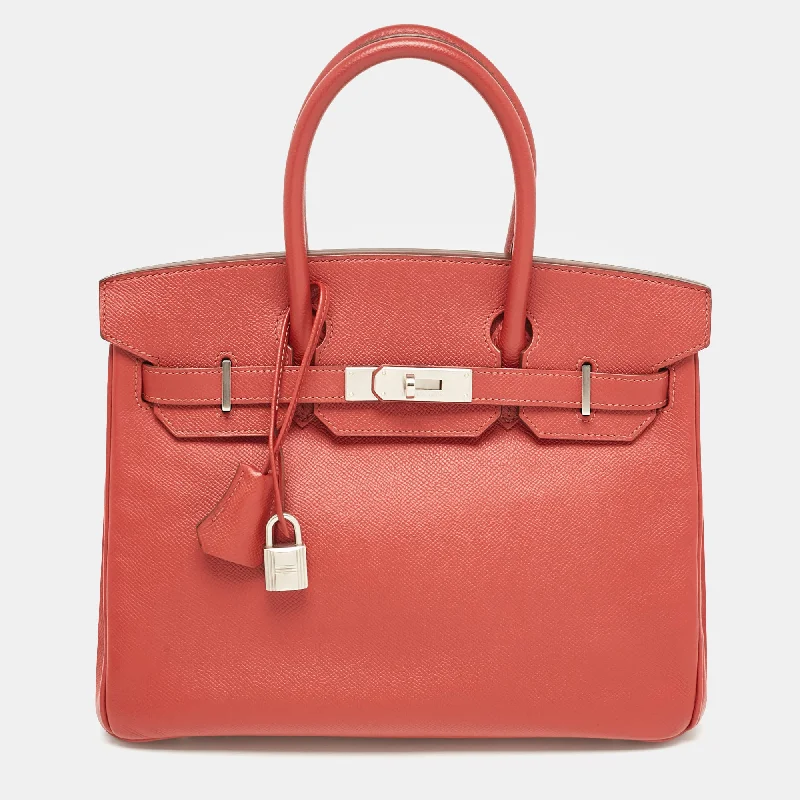 Handle bags with monogram designs for personalization -Hermes Rubis Epsom Leather Brushed Palladium Finish Birkin 30 Bag