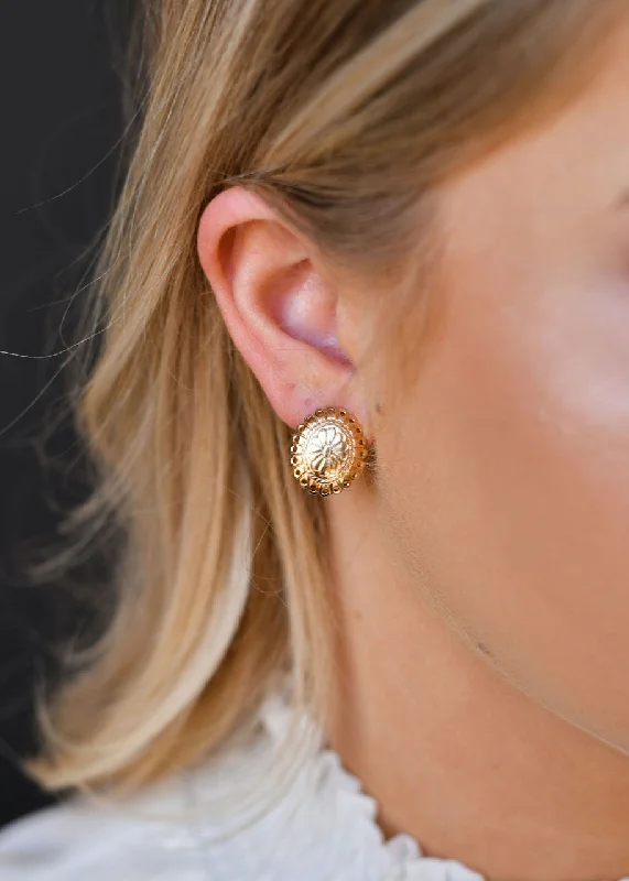 Waterproof Drop Earrings for Outdoor -The Gold Flower Concho Post Earrings