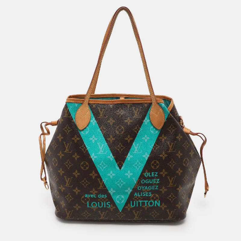 Handle bags with rugged canvas for outdoors -Louis Vuitton Turquoise Monogram V Canvas Neverfull Mm Bag