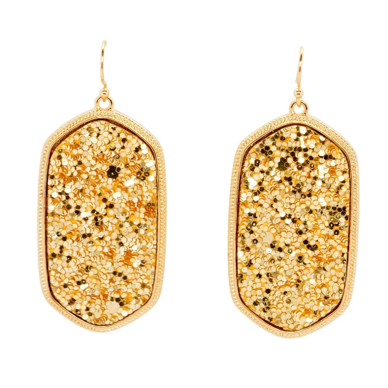 Drop Earrings with Wave Designs -Gold Frame Gold Drusy Drop Earrings