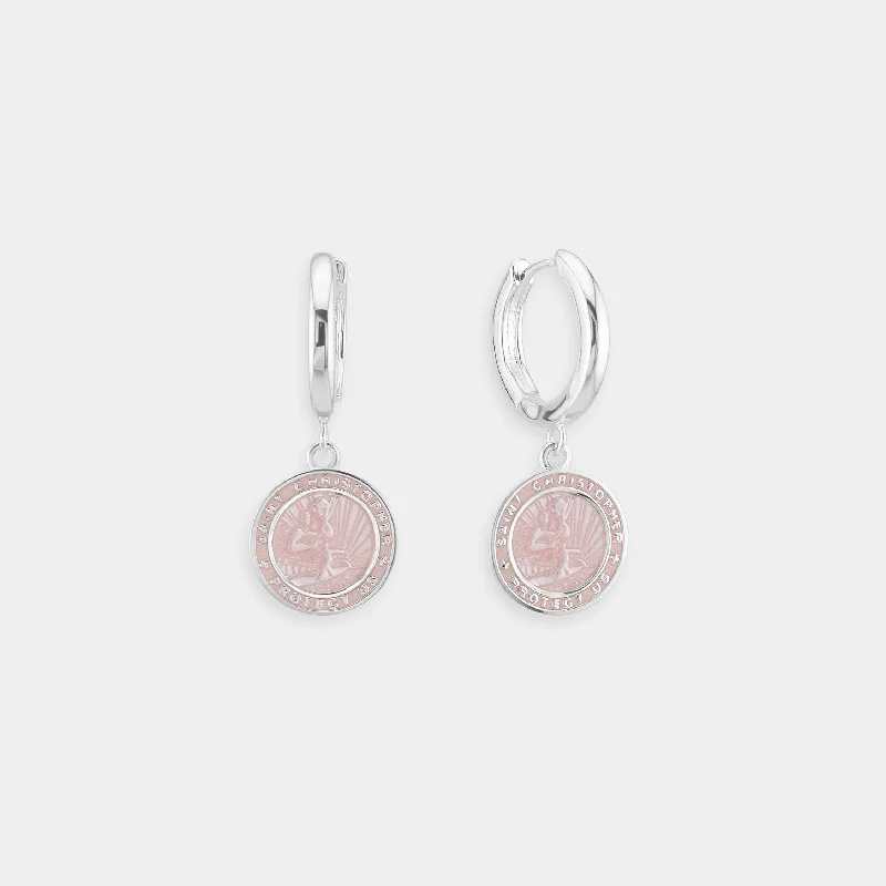 Drop Earrings with Knot Designs -St. Christopher Earrings - Cotton Candy Pink