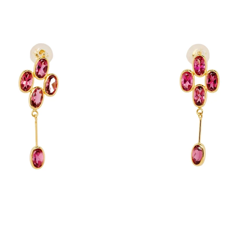 Gold Drop Earrings for Women -18K Gold Oval Pink Tourmaline Dangle Earrings