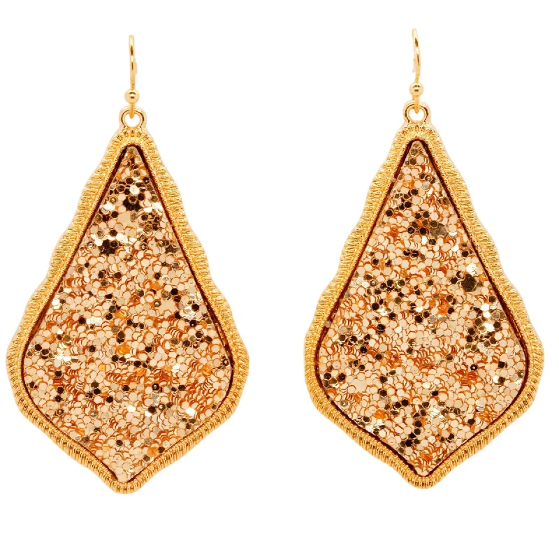 Drop Earrings with Embossed Patterns -Gold Tone Frame Copper Drusy Drop Earrings