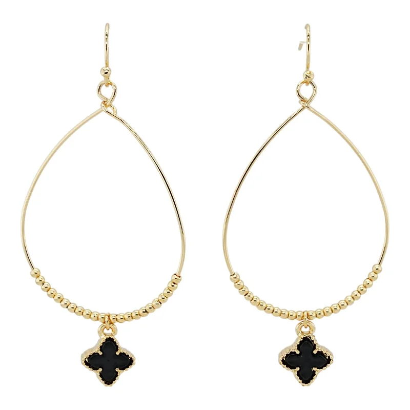 Studded Drop Earrings with Gemstones -Gold Tone Oval With Black Cross Dangle Earrings