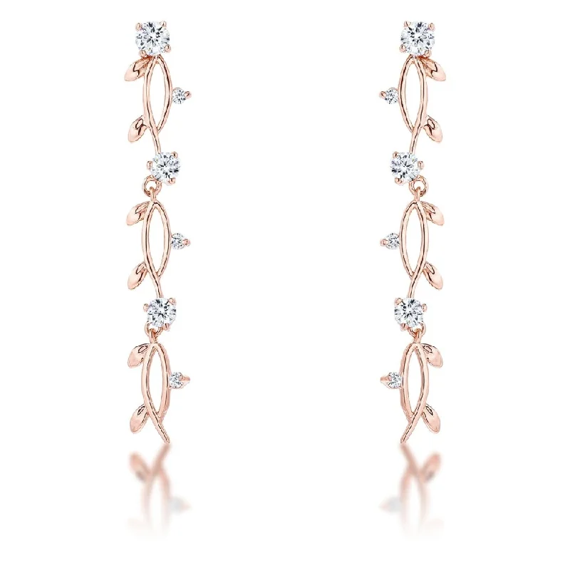 Drop Earrings for Casual Outfit -1.1Ct Vine Design Rose Gold Plated Earrings - Rose-Gold - 49mm L