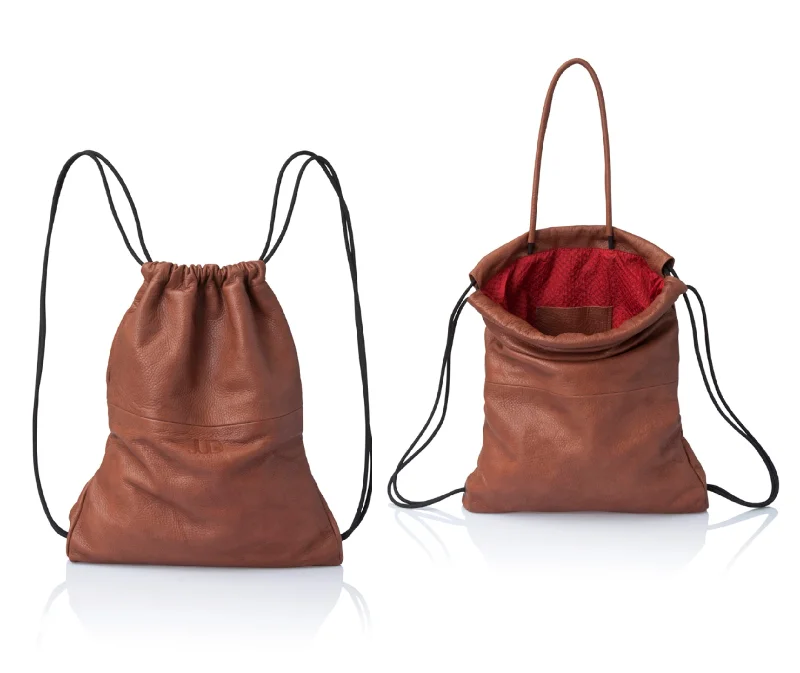 Small sling backpack for quick city errands -Leather Drawstring Backpack