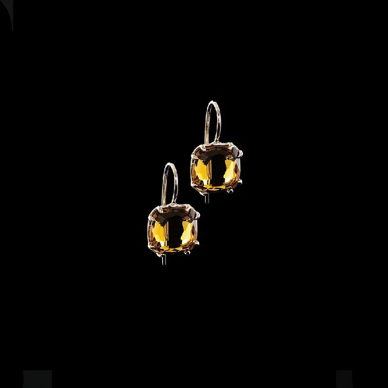 Gemstone Drop Earrings for Color -Imperial Topaz 14K Gold Earrings, 12MM Cushion Cut