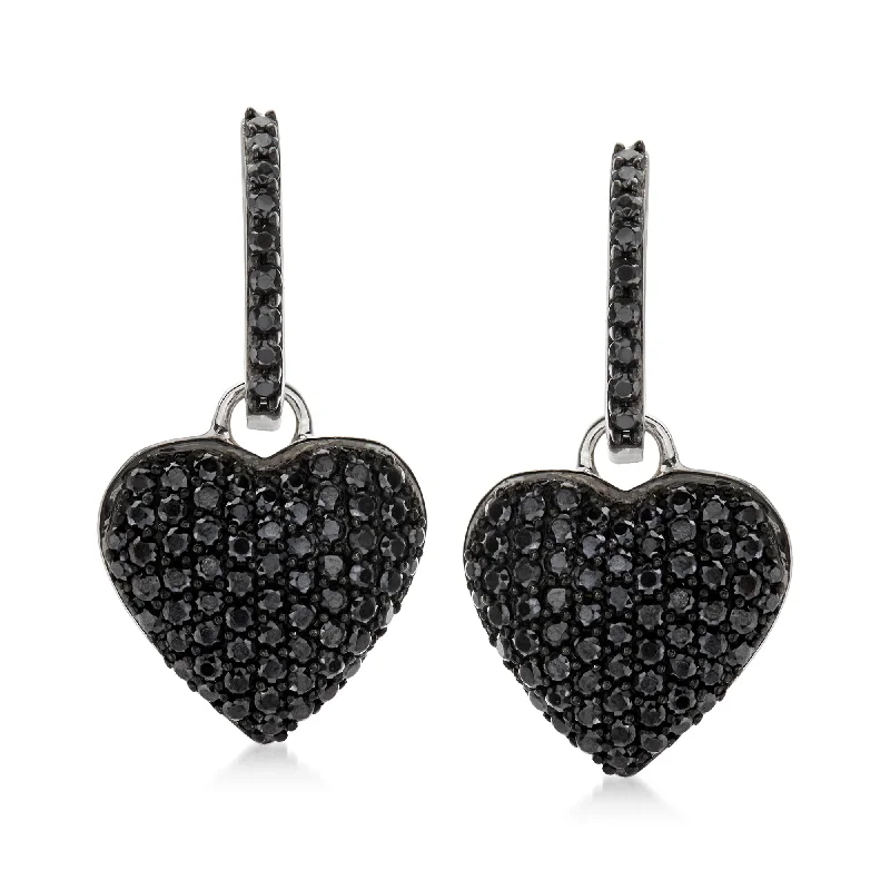 Celtic Drop Earrings with Knotwork -Ross-Simons Black Spinel Heart Drop Earrings in Sterling Silver