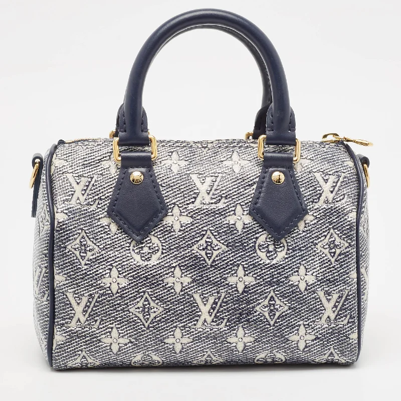 Handle bags with soft linings for protection -Louis Vuitton Blue Monoglam Speedy Bandouliere 20 Bag