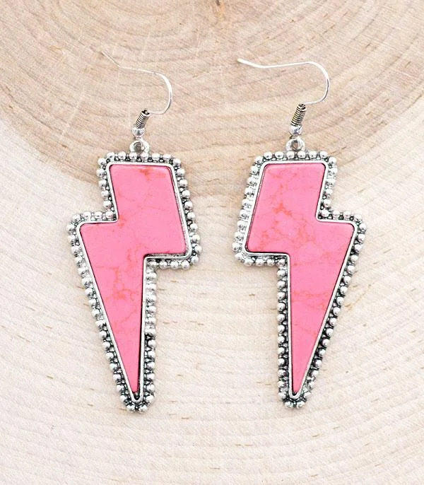 Drop Earrings for Bridesmaids Look -Pink Lightning Bolt Semi Stone Earrings