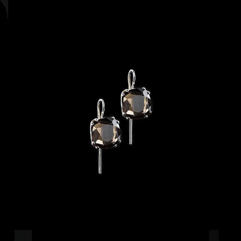 Drop Earrings with Chevron Designs -Dark Topaz Sterling Earrings, 12MM Cushion Cut