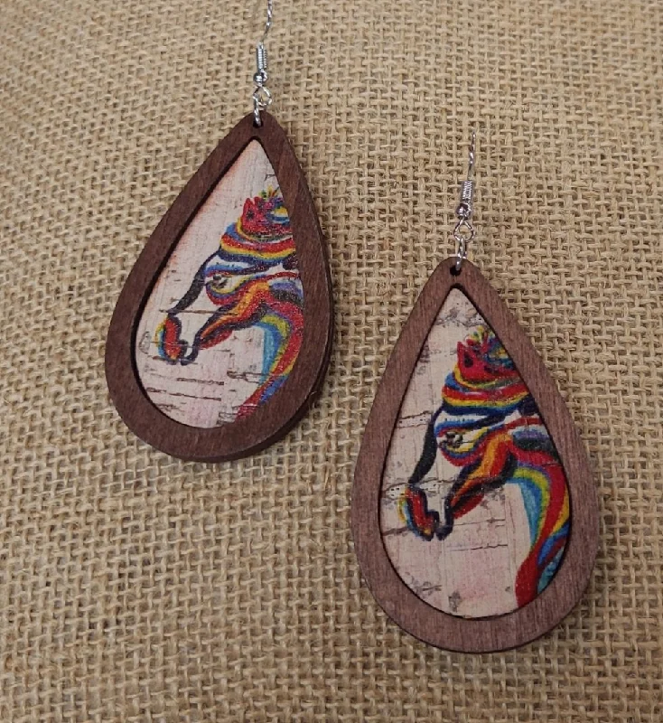 Drop Earrings for Engagement Party -Horse Wood Teardrop Earrings