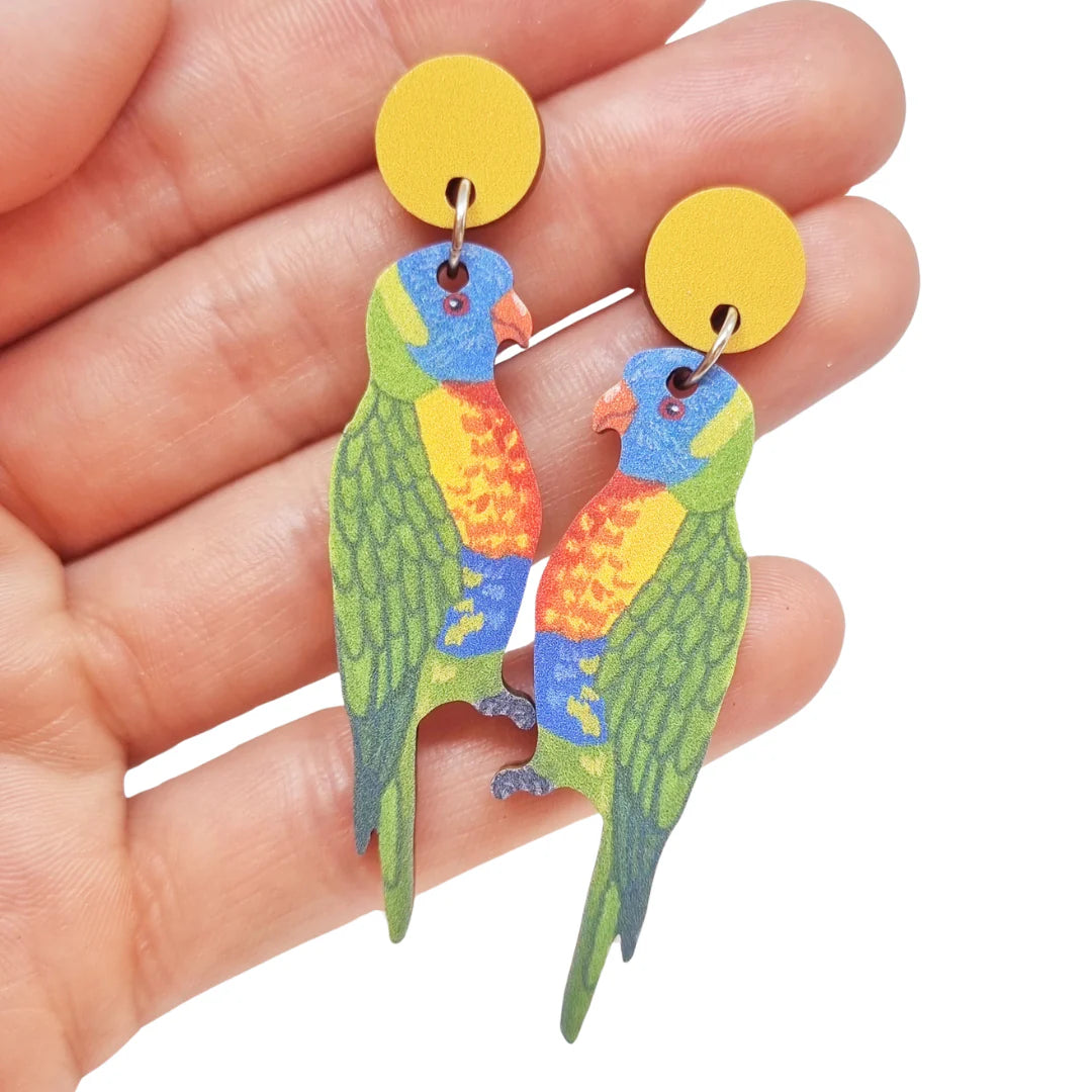 Drop Earrings with Star Motifs -Pixie Nut Rainbow Lorikeet Earrings