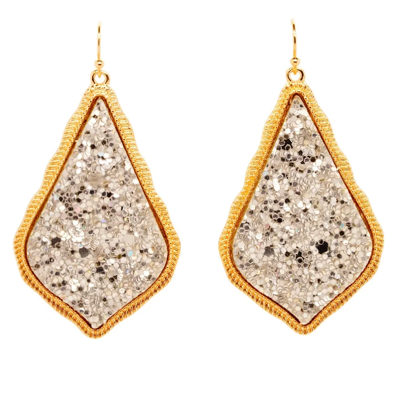 Clip On Drop Earrings for Non Pierced -Gold Tone Teardrop Silver Glitter Drop Earrings