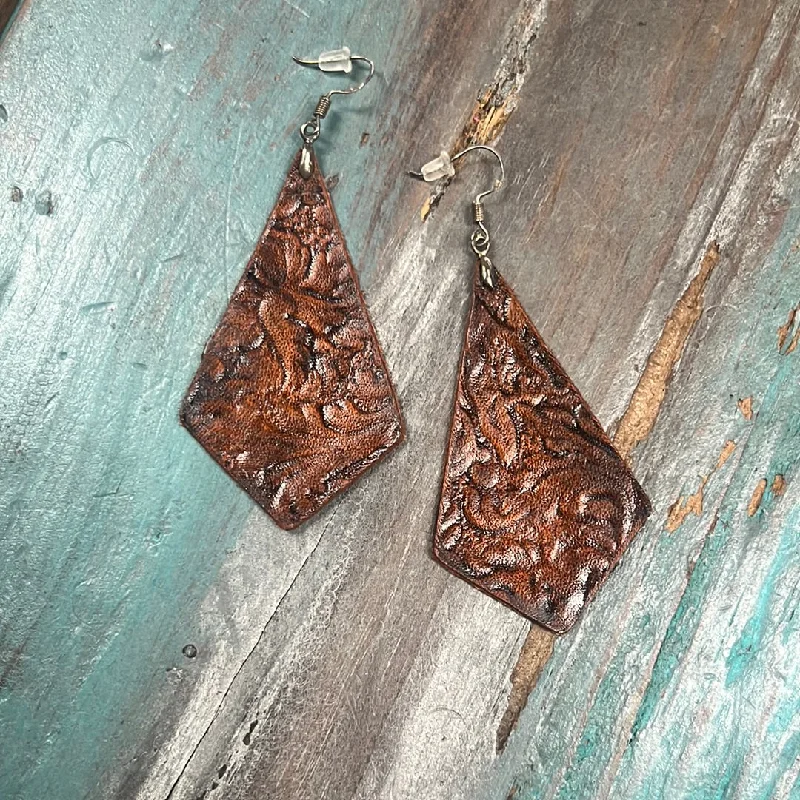 Diamond Drop Earrings for Luxury -The Tooled Diamond Leather Earrings