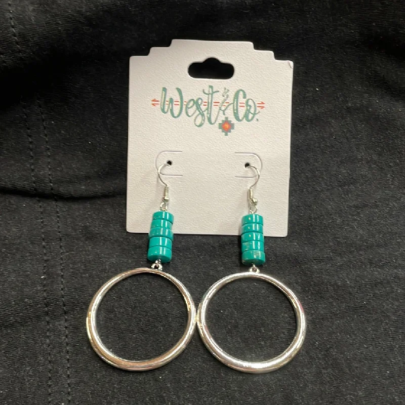 Drop Earrings with Polished Shine -Silver Hoops With Turquoise Beaded Accents Earrings