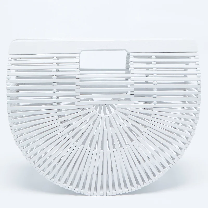 Handle bags with tropical leaves for summer -Cult Gaia White Bamboo Small Ark Top Handle Bag