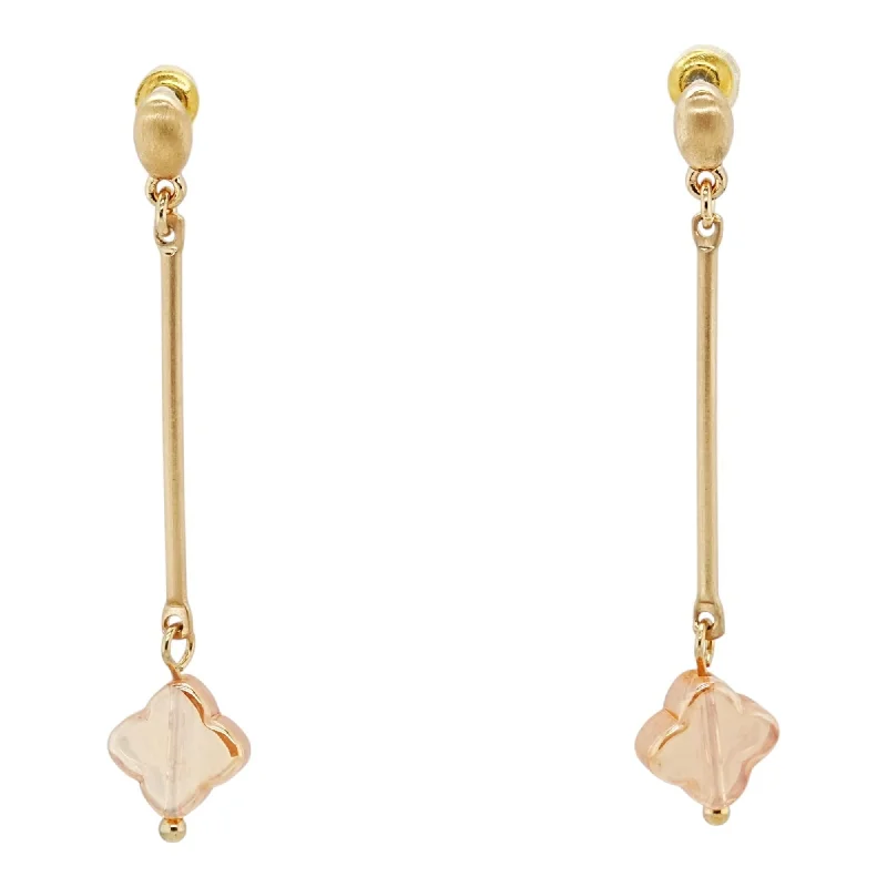 Tarnish Resistant Drop Earrings for Longevity -Gold Tone With Pink Clover Drop Earrings