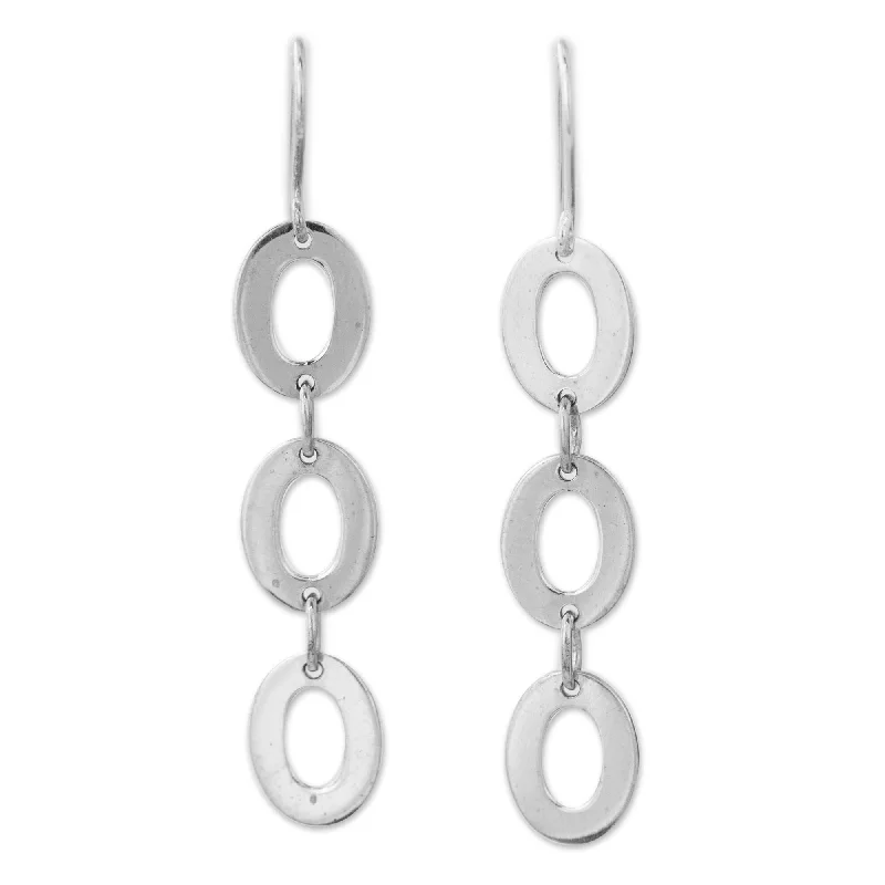 Drop Earrings with Floral Motifs -Novica Handmade Donut Trio Sterling Silver Drop Earrings (Thailand)