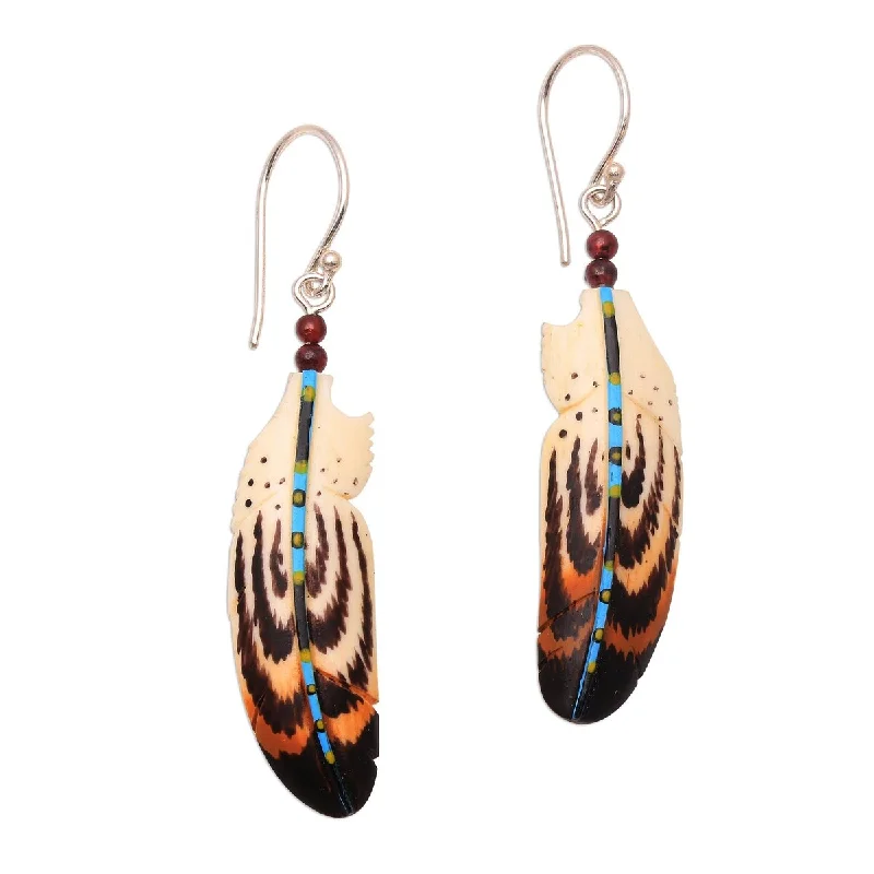 Drop Earrings for Wellness Routine -NOVICA Antique Feathers, Bone and amethyst dangle earrings - 2.2*0.4