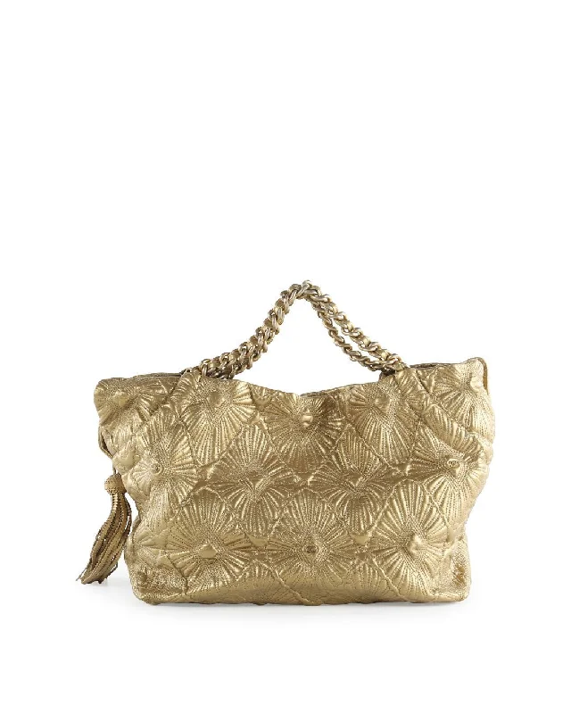 Handle bags with elegant gold-tone hardware -Chanel Gold Calfskin Leather Embroidered Ca D'Oro Tote Bag