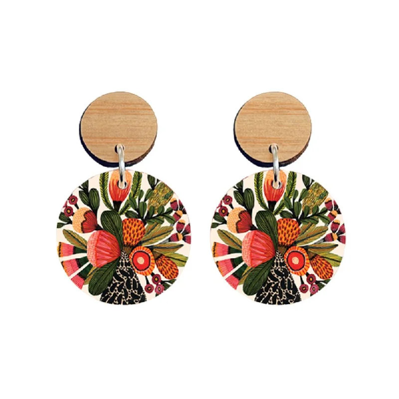 Drop Earrings with Embossed Patterns -Aero Designer Earrings - Banksias In A Vase