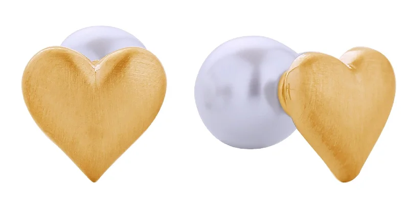 Small Drop Earrings for Delicate -SJE310662 14K Matte Heart Pearl Post Earrings