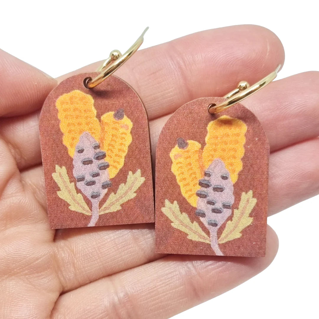 Studded Drop Earrings with Gemstones -Pixie Nut and Co Swamp Oak Banksia Earrings